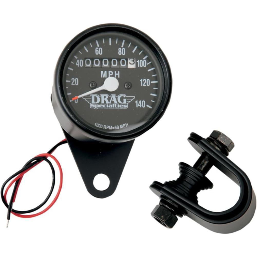 Drag Specialties 2210-0255 Mini Mechanical Speedometer - 1:1 Ratio with Black Face