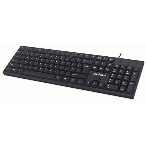 MANHATTAN Wired Computer Keyboard – Basic Keyboard - USB-a Cable  104-keys  Foldable Stands - Compatible for Windows  PC  Laptop - 3 Yr Mfg Warranty