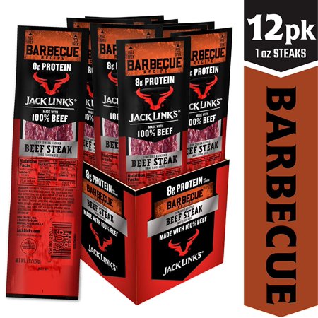 Jack Linkâ€™s Premium Cuts Beef Steak, BBQ Recipe, 1 Oz., 12 Count â€“ Great Protein Snack with 8g of Protein and 7g of Carbs per Serving, M