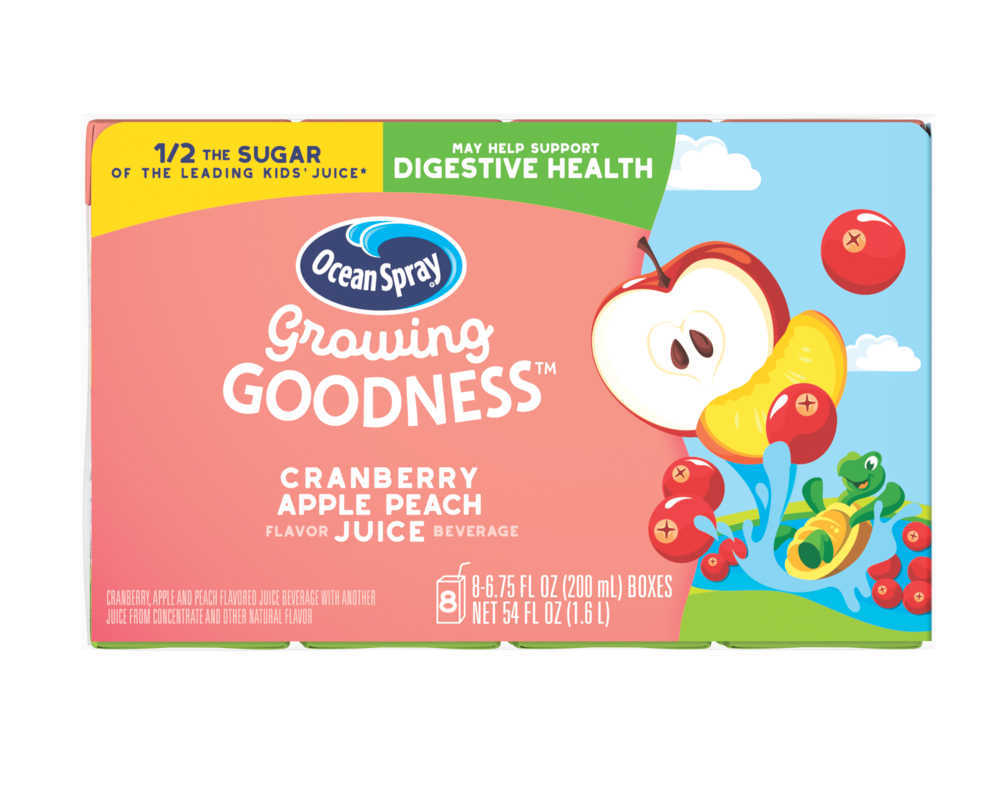 Ocean Spray Growing Goodness Cranberry Apple Peach Juice  6.75 Fl Oz  8 Ct  4 Pack