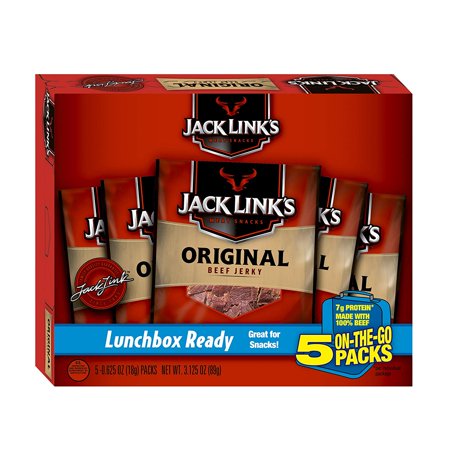 Jack Links Beef Jerky 5 Count Multipack  Original  5  0.625 Oz. Bags Flavorful Meat Snack for Lunches  Ready to Eat 7g of Protein  Made with 100% Beef