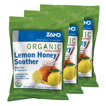 Zand Immunity Organic Lemon Honey HerbaLozenge | Immune Support Throat Drops W/ Vitamin C & Zinc (3 Bags  18 Lozenges)