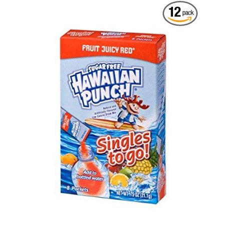 Hawaiian Punch Singles to Go Powder Packets, Water Drink Mix, Fruit Juicy Red, 8 Count per Pack, Pack of 12 - ORIGINAL FLAVOR