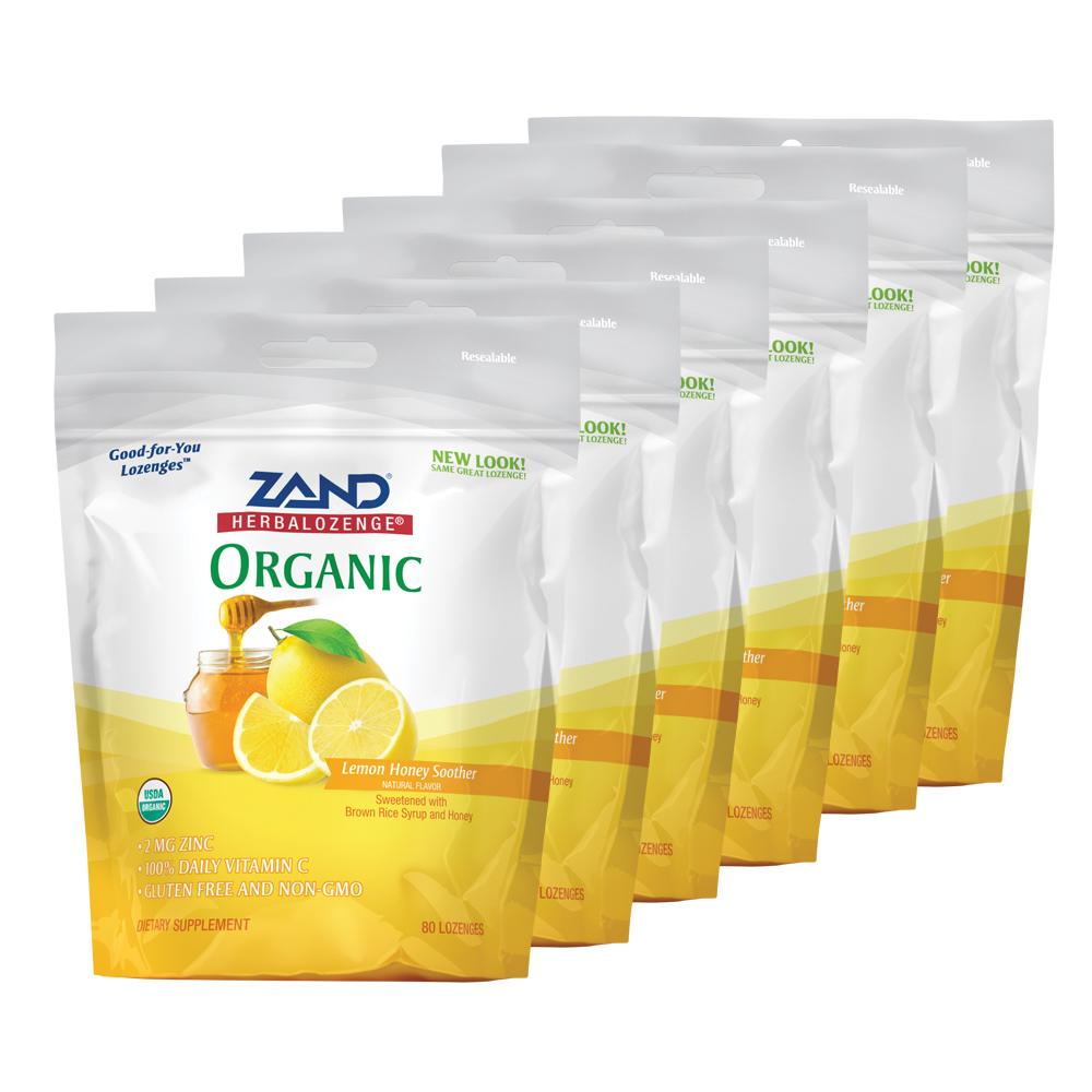 Zand Immunity Organic Lemon Honey HerbaLozenge | Immune Support Throat Drops W/ Vitamin C & Zinc (6 Bags  80 Lozenges)