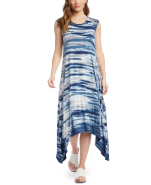 Karen Kane Women's Maxi Dress Blue Size Xs Tie-Dye Handkerchief-Hem 7308-0490-P - XS