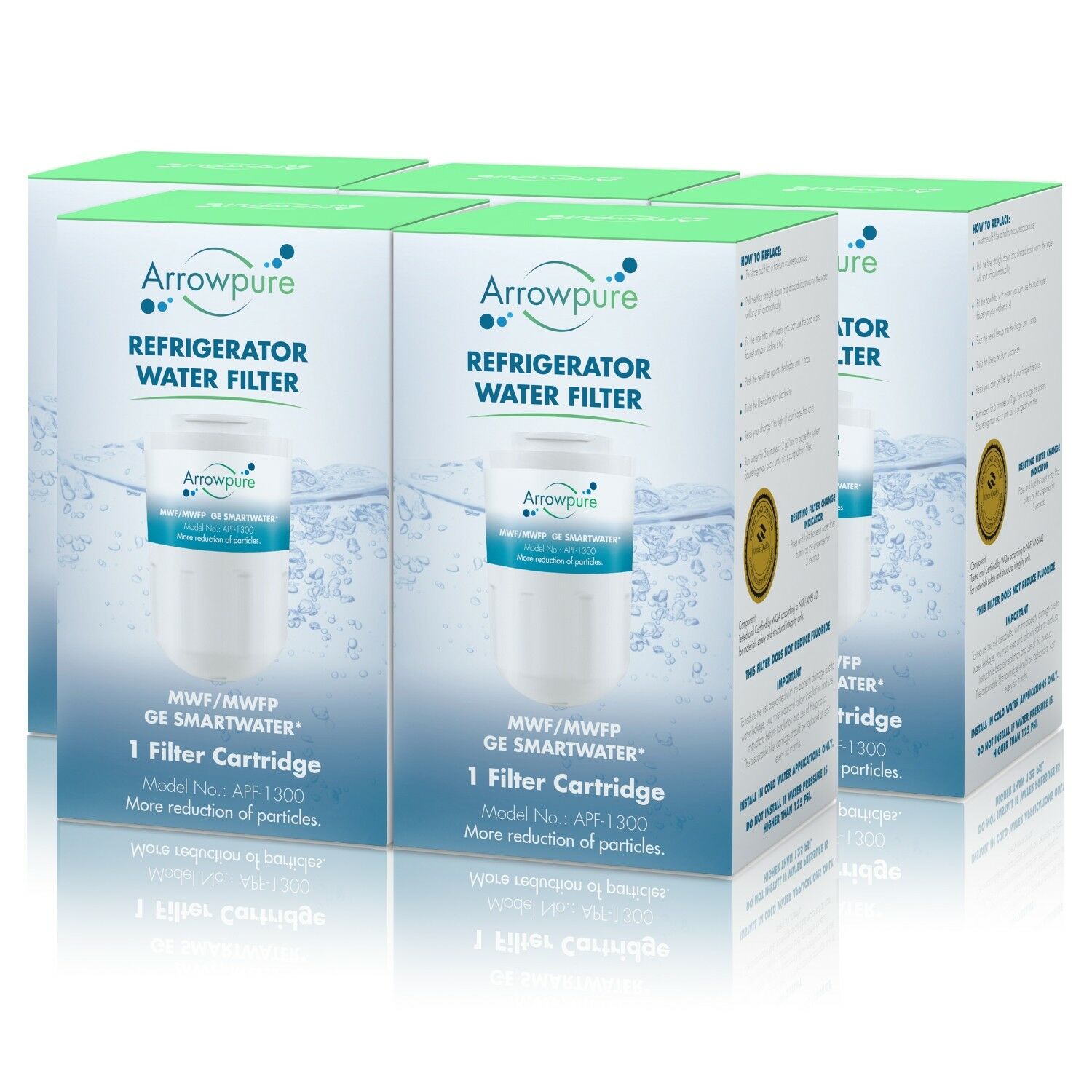 Arrowpure MWFP SmartWater Refrigerator Water Filter Replacement Cartridge | Certified According to NSF 42&372 | Compatible with GE MWFINT  9905  MWFAP