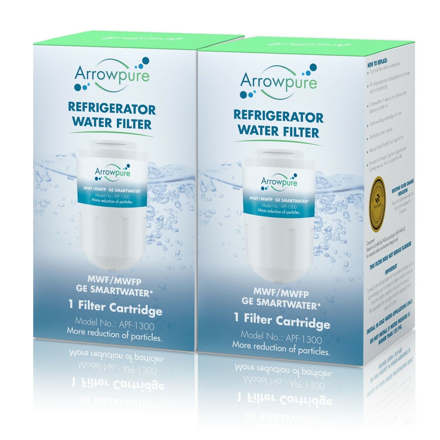 Arrowpure MWFP SmartWater Refrigerator Water Filter Replacement Cartridge | Certified According to NSF 42&372 | Compatible with GE MWFINT  9905  MWFAP