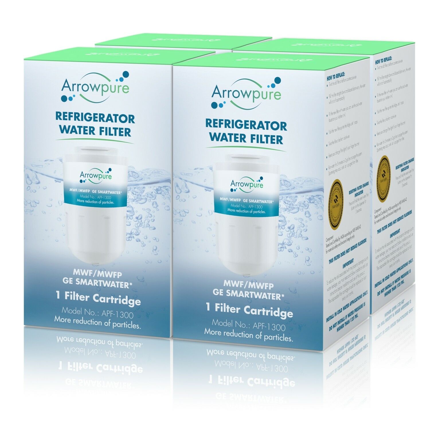 Arrowpure MWFP SmartWater Refrigerator Water Filter Replacement Cartridge | Certified According to NSF 42&372 | Compatible with GE MWFINT  9905  MWFAP