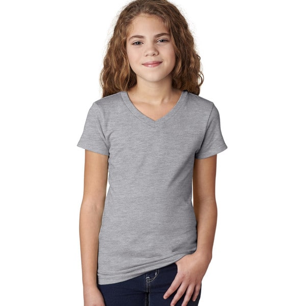 Next Level Girls' the Adorable Heather Grey V-neck T-shirt