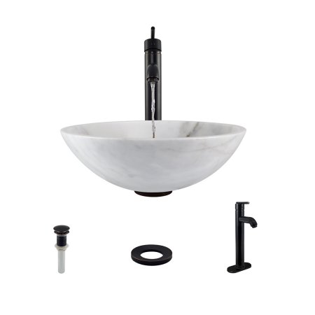 850-White Granite Vessel Sink with Faucet, Sink Ring, and Pop-up Drain in Antique Bronze