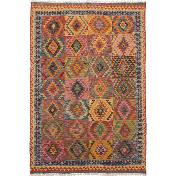 ECarpetGallery Hand-woven Sivas Brown and Orange Wool Kilim (6'4x9'6)