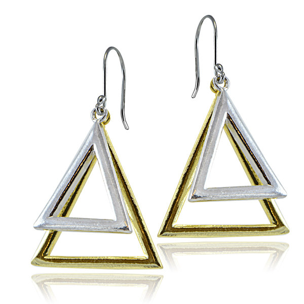 Mondevio Sterling Silver Two-Tone Doublle Triangle Dangle Earrings