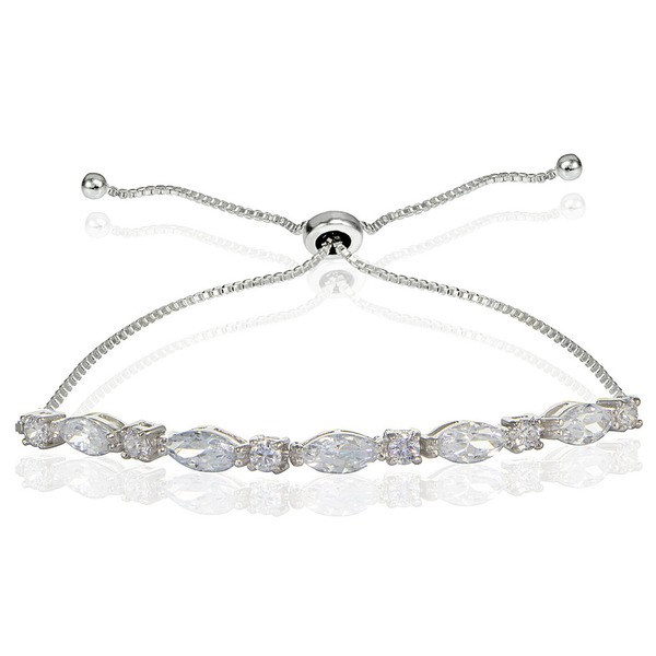 Icz Stonez Sterling Silver Cubic Zirconia Marquise and Oval-cut Adjustable Bracelet