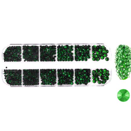 Raypadula 12 Grids/boxNail Crystals Nail Art Artifical Rhinestones Round Beads Flatback Glass Charms Gems Stones Nail Decoration Tools