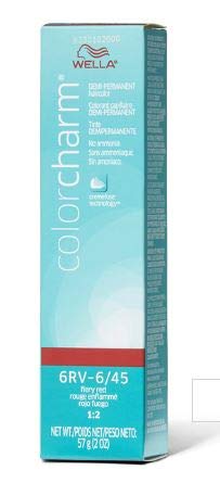 Wella COLOR CHARM DEMI-PERMANENT Haircolor  No Ammonia Cream (w/Sleek Tint Brush) 1:2 Mix Ratio Hair Color Creme (6RV-6/45 Fiery Red)