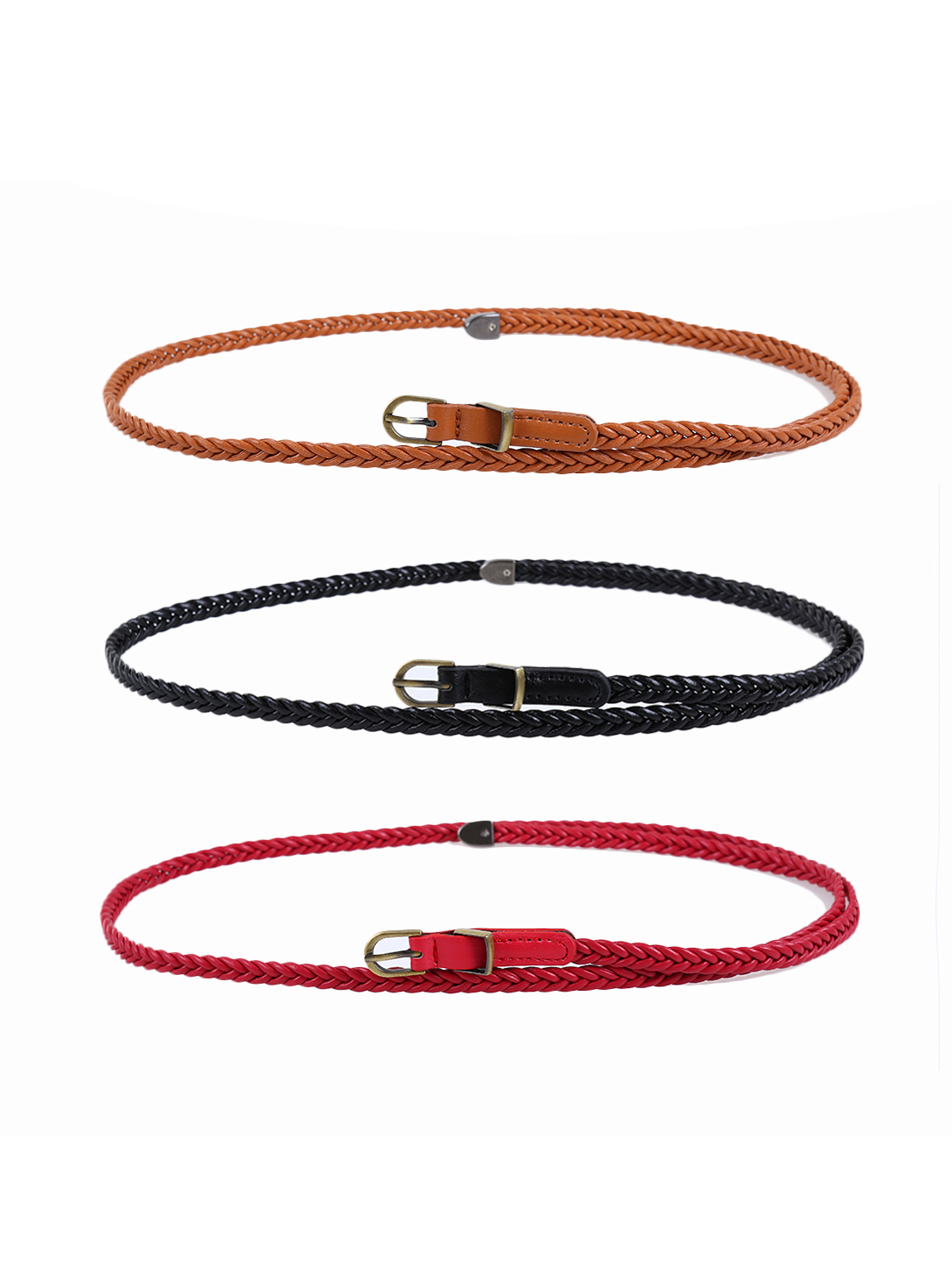 Allegra K Women S Skinny Braided Pin Buckle Woven Waist Belt