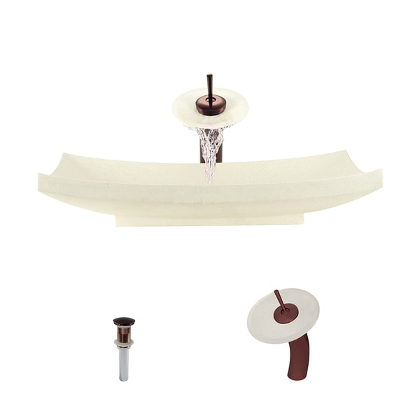 858 Cream Pinta Marble Sink with Faucet and Pop-up Drain in Oil Rubbed Bronze