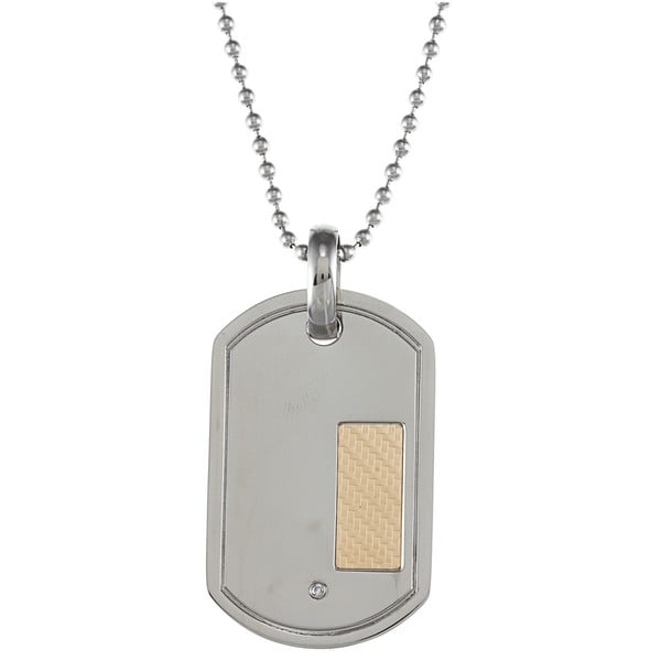 Steel and 18k Gold Diamond Dog Tag Necklace