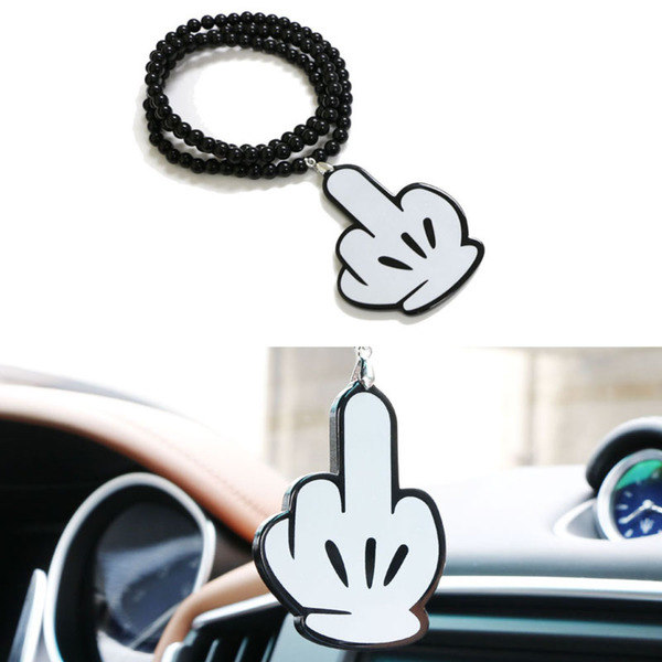 IJDMTOY JDM Joking Middle Finger Road Rage Rearview Mirror Hanging Charm Dangling Beaded Pendant for Car Decoration