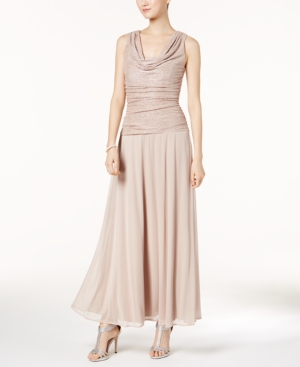 R&M RICHARDS Womens Beige Ruched  Shimmer Sleeveless Scoop Neck Maxi Sheath Formal Dress  Size 6
