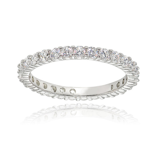 Icz Stonez Sterling Silver Cubic Zirconia 2mm Round-cut Eternity Band Ring (Gold Plate - Yellow - 8)