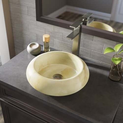 856 White Onyx Vessel Sink with Faucet and Pop-up Drain in Brushed Nickel
