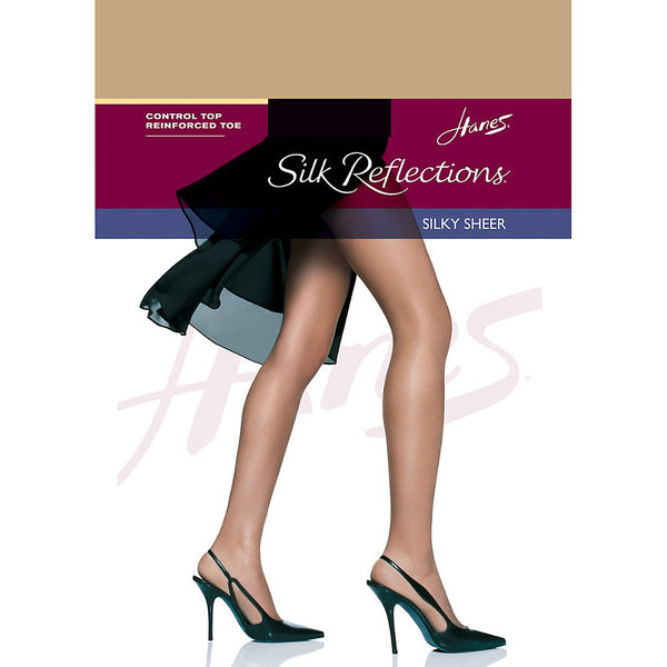 Silk Reflections Women's Control Top Reinforced Toe Pantyhose Natural