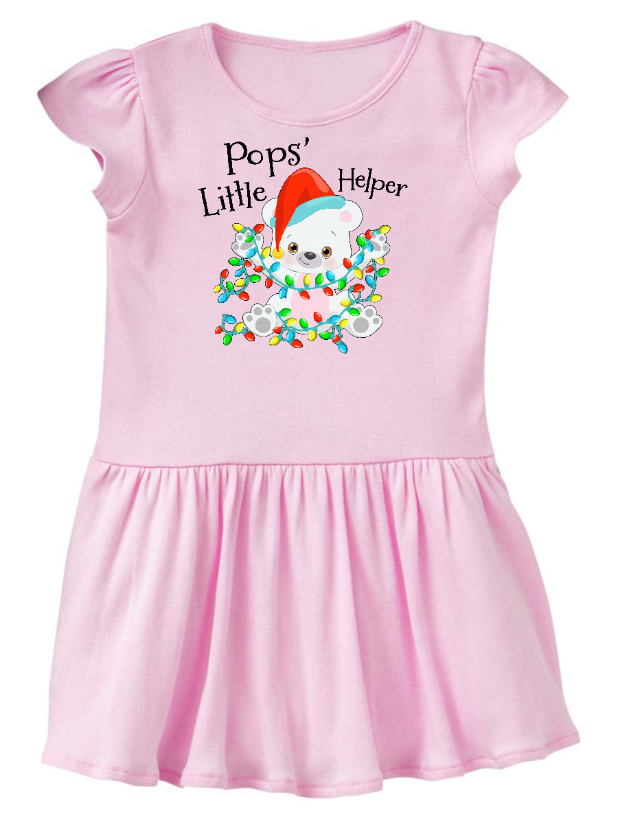 Pops' Little Helper Cute Polar Bear with Christmas Lights Toddler Dress