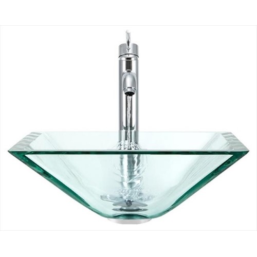 MR Direct 603 Crystal Vessel Sink Ensemble with a Chrome Finish 718 Faucet  Pop-up Drain  and Sink Ring.