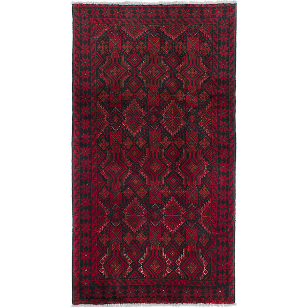 Ecarpetgallery Hand-Knotted Finest Baluch Black, Red  Wool Rug (3'4 X 6'0)