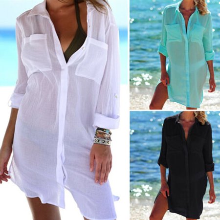 Women S Beachwear Swimwear Bikini Beach Wear Cover up Button Ladies Summer Dress