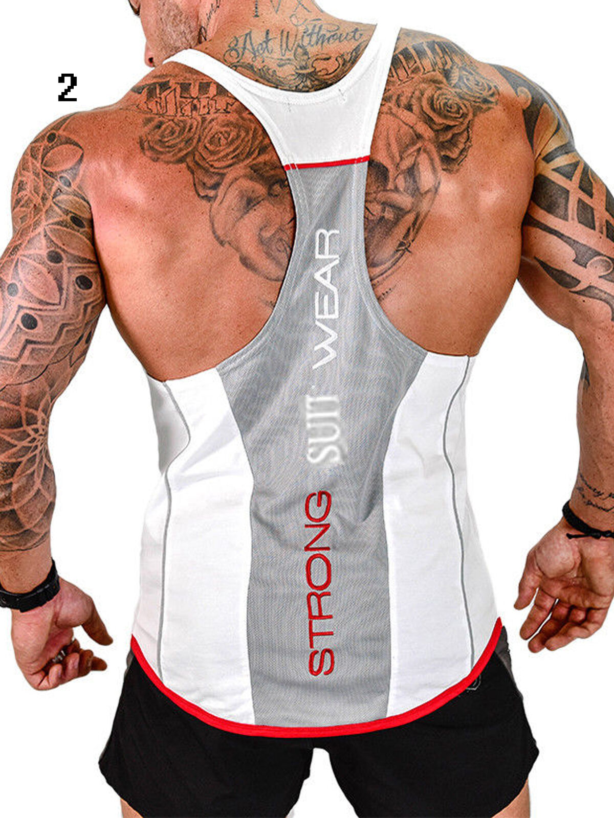 GuliriFei Men S Stringer Muscle Bodybuilding Shirt Tank Top White 2XL