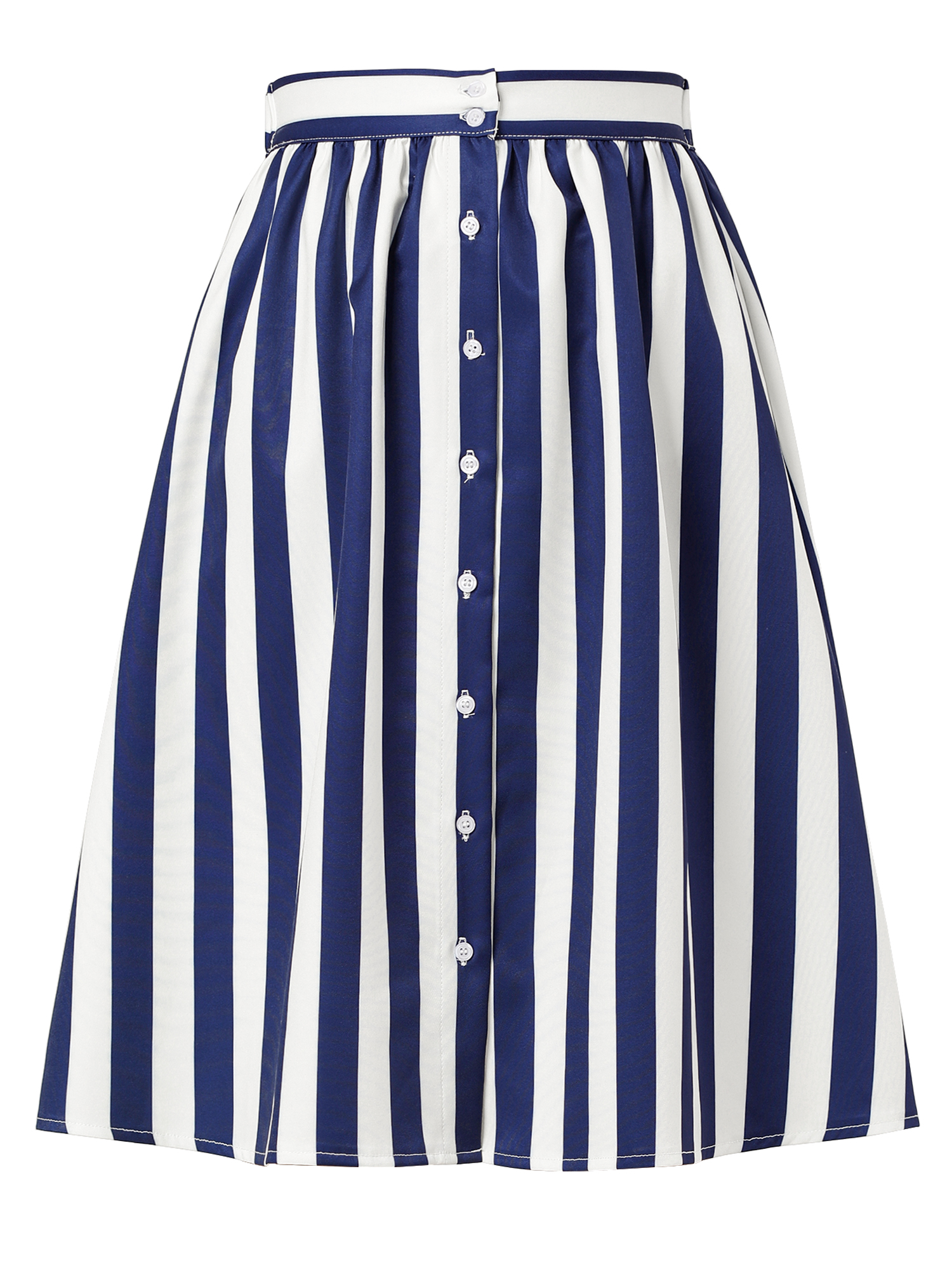 Allegra K Junior S Stripes Button Front Elastic Back a Line MIDI Skirt