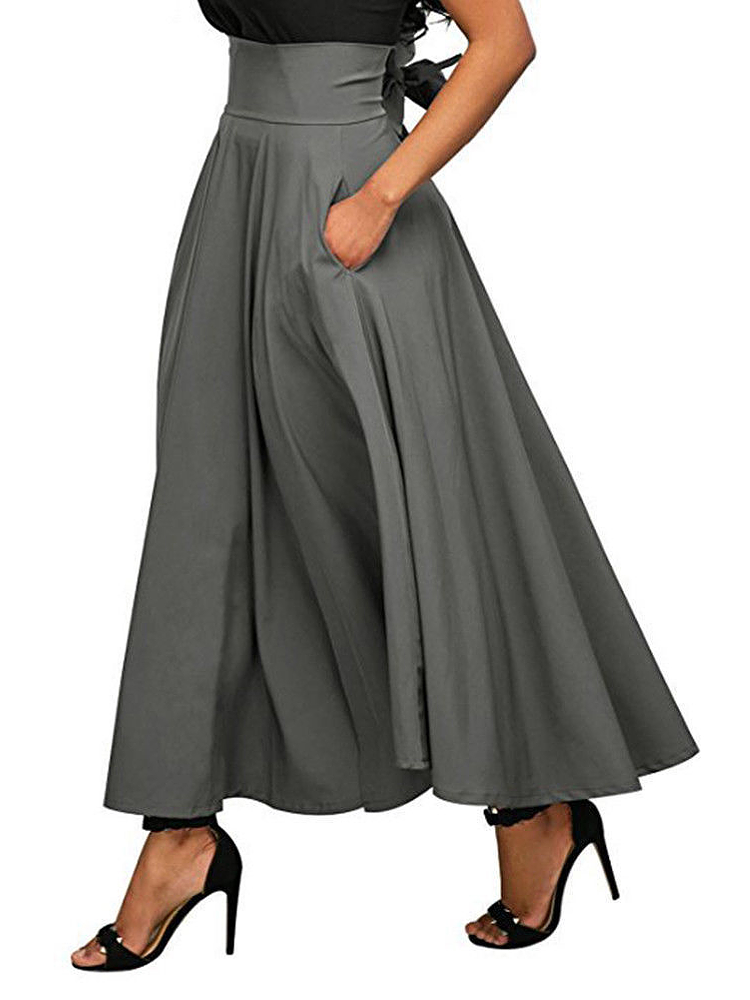 Women S Ankle Length High Waist a-line Flowy Long Maxi Skirt with Pockets