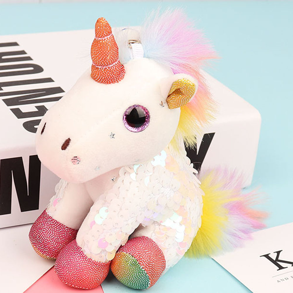 Sequins Unicorn Plush Doll Adorable Key Chain Key Ring Handbag Charm Pendant Toy