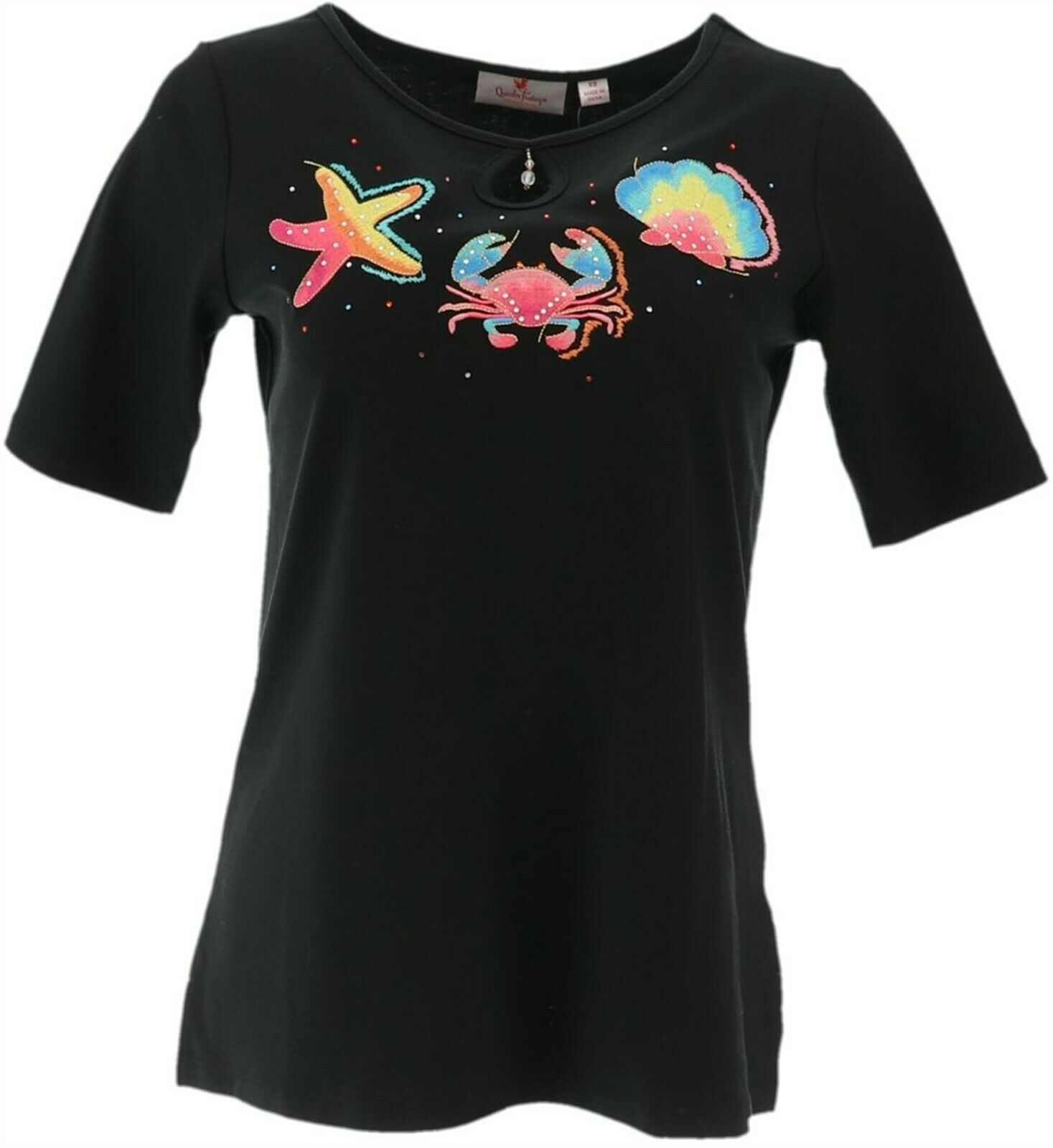 Quacker Factory Elbow Slv Keyhole T-shirt Charm Women S A287070