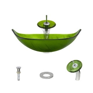 MR Direct 609 Vessel Sink Ensemble with a Chrome Finish Waterfall Faucet  Pop-up Drain  and Sink Ring.