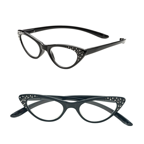 Pop Fashionwear Unisex Plastic and Rhinestone Spring-hinge Cat-eye Long-arm Readers