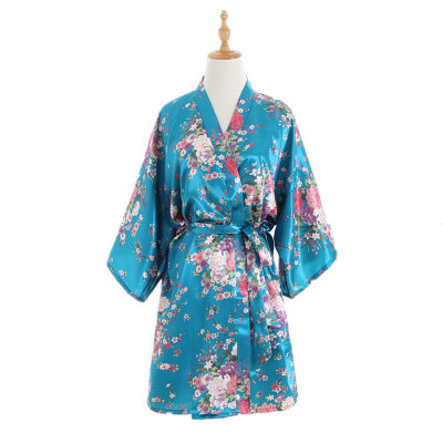 Women Summer Silk Floral Nightgown Short Kimono Bathrobe Cardigan Robe