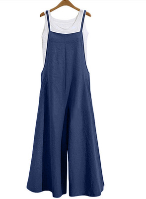 Women Loose Solid Color Strap Wide Leg Pants Casual Jumpsuit