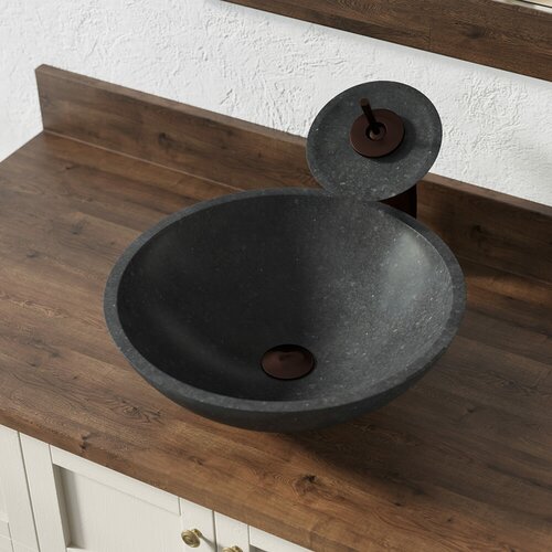 854 Honed Basalt Granite Sink with Faucet, Sink Ring, and Pop-up Drain in Oil Rubbed Bronze