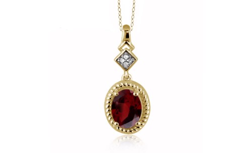 Jewelonfire 1.60 CT Garnet & Accent White Dia Pend in SS 62329 Red I2-I3 Garnet Garnet 1 5/8 Ct