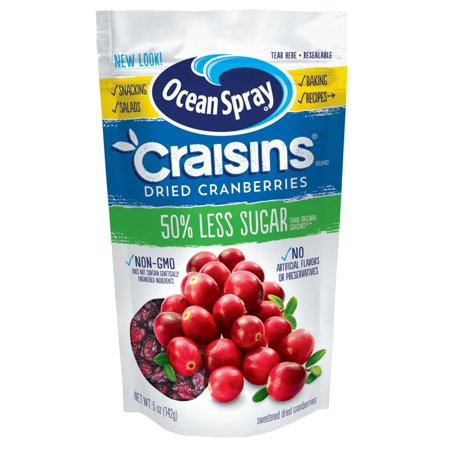 (4 Pack) Ocean Spray Craisins Reduced Sugar Dried Cranberries, 5 Oz Resealable Bag