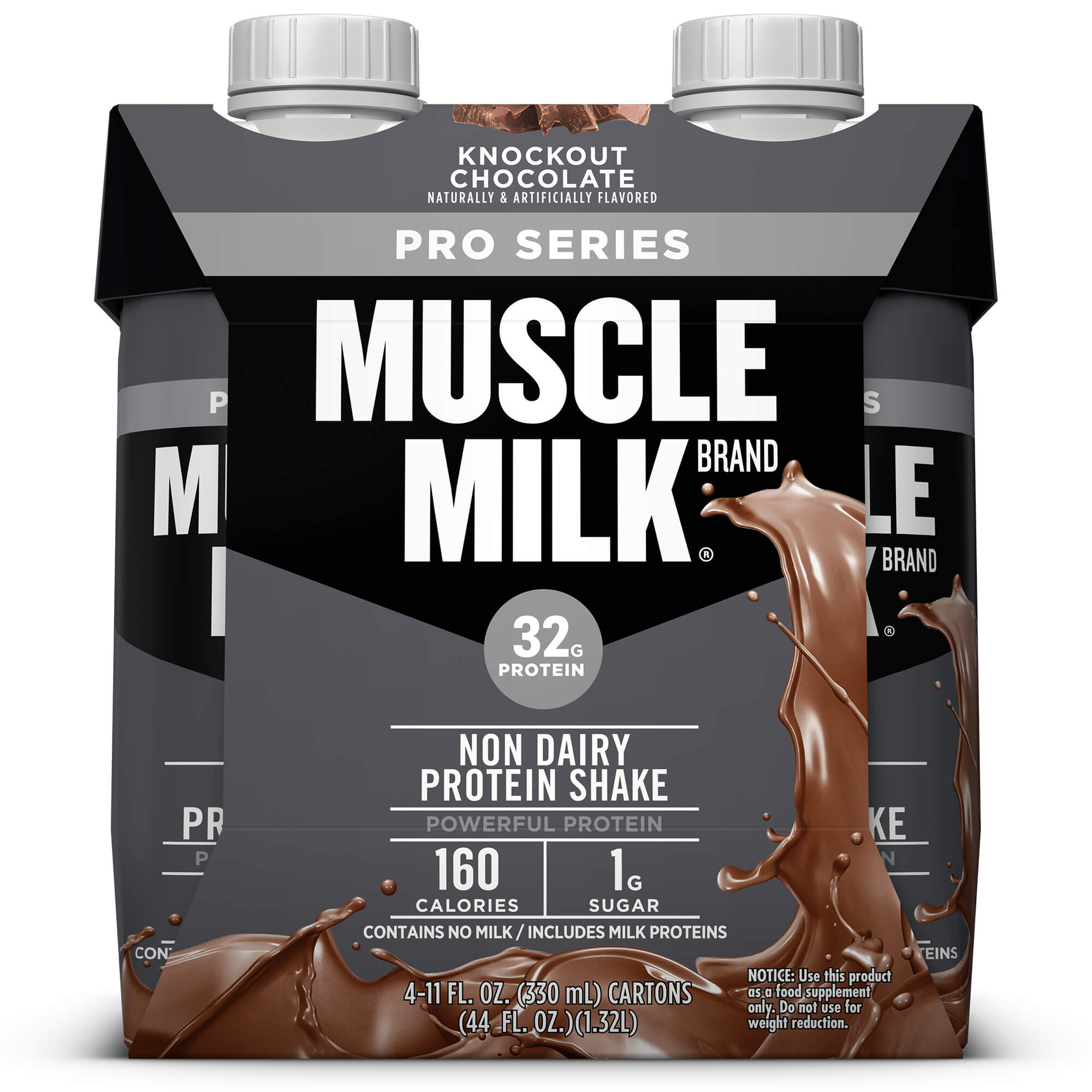 (3 Pack) Muscle Milk Pro Series Non-Dairy Protein Shake, Knockout Chocolate, 32g Protein, 11 Fl. Oz., 4 Ct