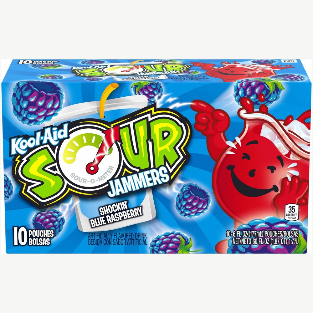 Kool-Aid Sour Jammers Shockin' Blue Raspberry - 10pk/6 Fl Oz Pouches