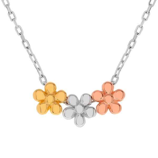 Journee Collection Sterling Silver 3 Tone Flower Charms Necklace