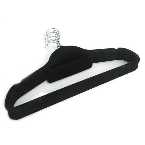 10pcs 45*0.5*24.5 Plastic Flocking Clothes Hangers with Rail Black