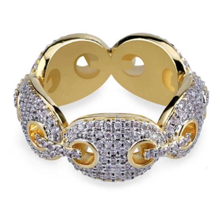 KABOER 12Mm Menand#39;S Cuban Link Rings Charm Gold Color Cubic Zircon Gold Ring Fashion Hip Hop Jewelry for Gift (Size 6-11)