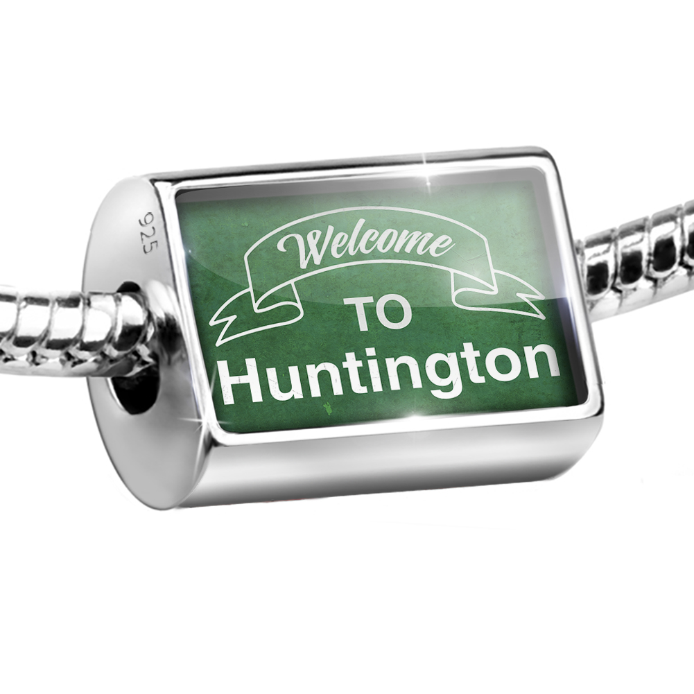 Neonblond Charm Green Sign Welcome to Huntington 925 Sterling Silver Bead