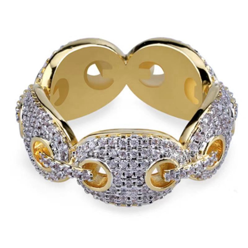 KABOER 12Mm Menand#39;S Cuban Link Rings Charm Gold Color Cubic Zircon Gold Ring Fashion Hip Hop Jewelry for Gift (Size 6-11)